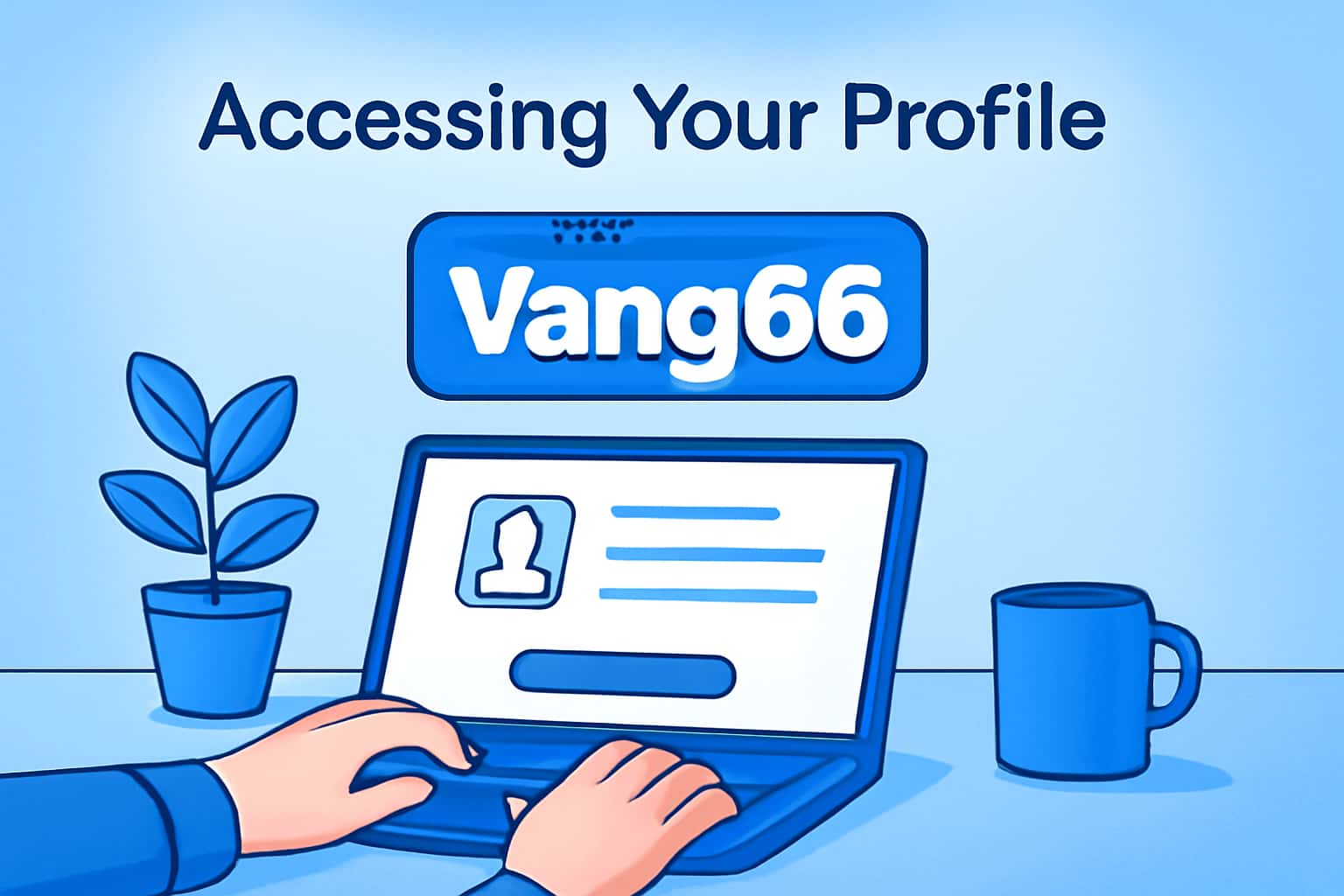 An informative scene depicting steps to access a Vang66 profile.